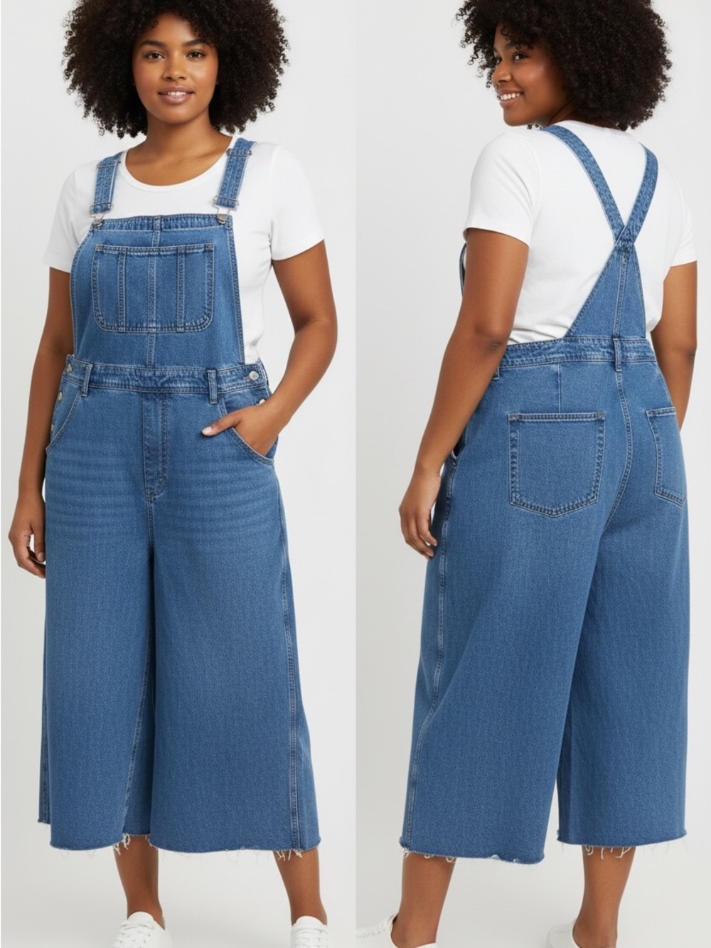 Denim Wide-Leg raw hem Overalls